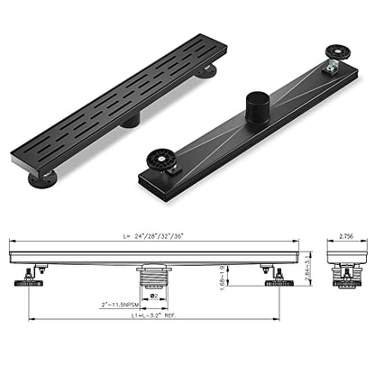 Linear Shower Drain, Matte Black Shower Drain 36 Inch with Removable Grate, SUS-304 Stainless Steel Rectangle Floor Drain with Leveling Feet and Hair Strainer, Bathroom Modern Drain SD-101 - color: Matte Black, size: 36 Inch