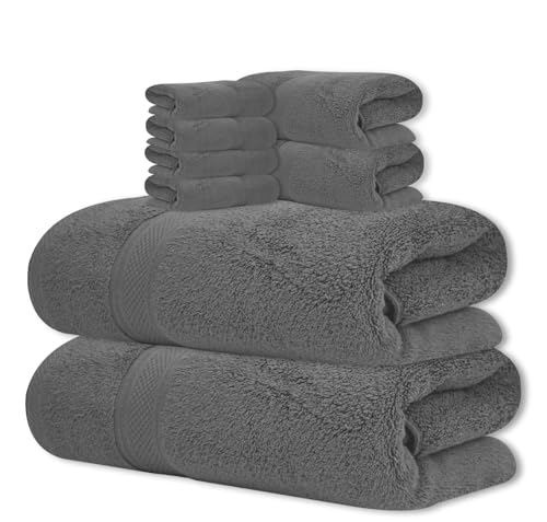ELITE 8-Piece Zero Twist Cotton Bath Towel Set – 100% Cotton Luxury Towels – Ultra Soft, Fluffy & Absorbent – Quick Dry, Durable & Fade Resistant – Spa Quality Bath, Hand & Washcloth Set (Grey) - color: Grey