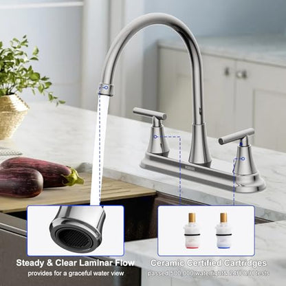 HURRAN 2 Handle Kitchen Sink Faucet, 8 Inch High Arc 360°Swivel Kitchen Sink Faucet, 3 Hole Kitchen Faucet Without Side Sprayer, Centerset RV Kitchen Faucet with Stainless Steel Pipe, Chrome - color: Chrome, style: Without Side Sprayer