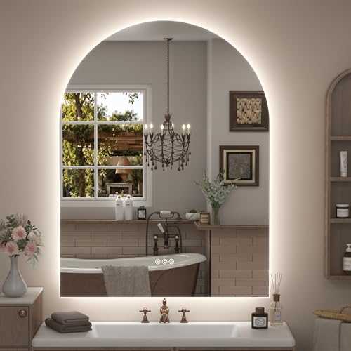 40x30 Inch Backlit Arched LED Mirror for Bathroom | Stepless Dimmable, Anti-Fog, 3 Colors, Shatter-Proof, Memory, ETL Listed, Lighted Vanity Mirror for Wall - color: Arched, size: 40"L x 30"W