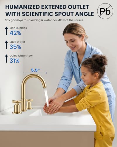 gotonovo 3 Hole Bathroom Faucet 8 inch Widespread Sink Vanity Faucet for Bathroom Sink 2 Cross Handle Deck Mount Basin with Pop Up Drain 360° Swivel Spout Brushed Gold - color: Brushed Gold