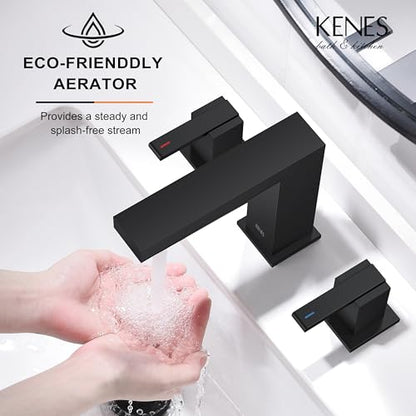 Matte Black Widespread Bathroom Faucet 3 Hole Vanity Faucet 2 Handle | Bathroom Sink Faucet with Pop Up Drain & Supply Lines, Lead-Free cUPC & NSF Certified, 8 Inch Faucet for Vanity Restroom Sink - color: Matte Black