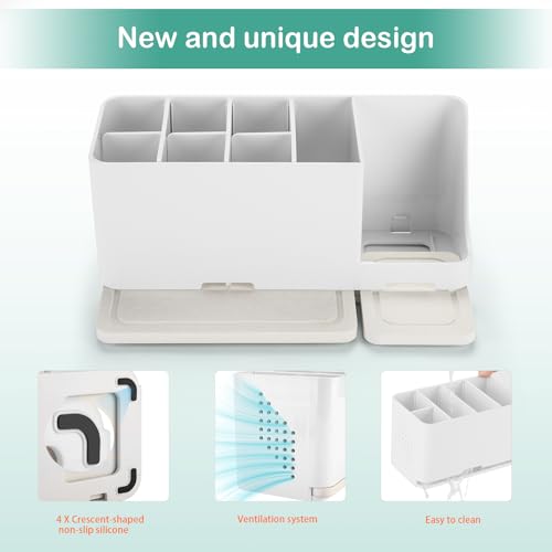 YONGAIJIA 8-Slot Toothbrush Holder with Quick-Dry Diatom Mud Board - Electric & Manual Toothbrush Organizer for Bathroom Countertop (White) - color: White