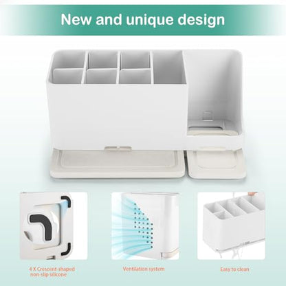 YONGAIJIA 8-Slot Toothbrush Holder with Quick-Dry Diatom Mud Board - Electric & Manual Toothbrush Organizer for Bathroom Countertop (White) - color: White
