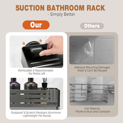 Lekesky Suction Cup Shower Caddy, No Drill Shower Shelf, Aluminum Rust Proof Bathroom Shower Organizer with 12 Hooks (2-Pack, Gunmetal Gray) - color: Gunmetal Grey