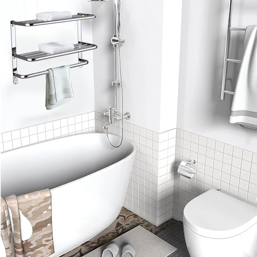 LUANT Bathroom Shelf 3-Tier Wall Mounting Rack with Towel Bars - color: Polished 20 Inch