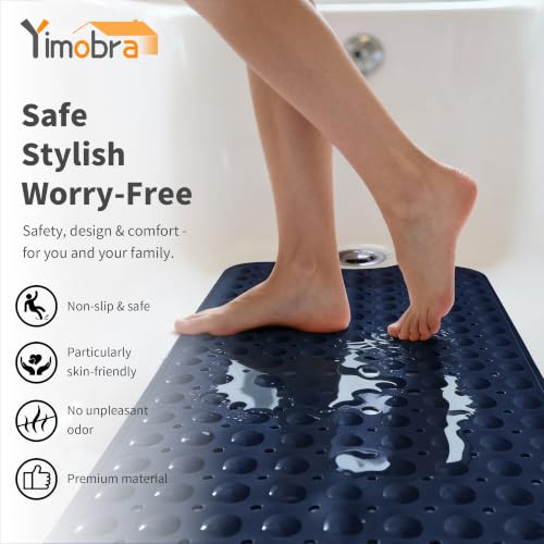 Yimobra Non Slip Bathtub Mat 40 x 16 Inch, Extra Long Shower Mat with Drain Holes, Machine Washable Baby Bath Mats, Strong Suction Cups for Bathroom Floor, Navy Blue - color: Navy Blue