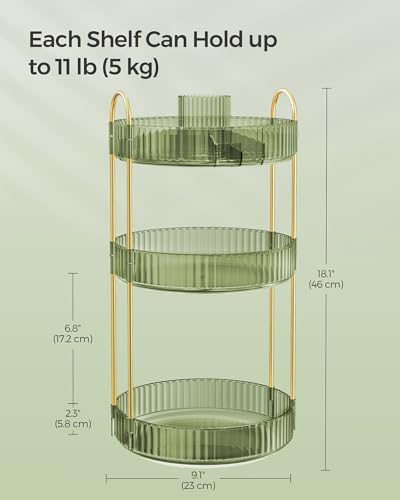SONGMICS Makeup Organizer, 3-Tier Countertop, Customizable, Pale Green | Customizable skincare organizer countertop, round rotating, toiletries vanity organizer, lazy susan, gift UJKA011C01 - color: Pale Green, style: Round