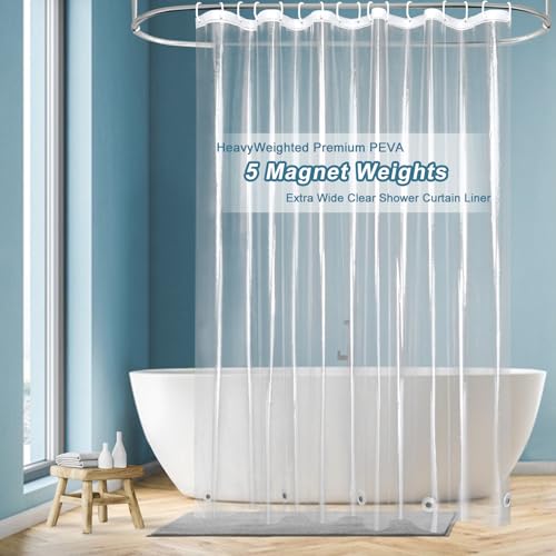 EurCross 96 inch Extra Wide Clear Shower Curtain Liner,Waterproof Heavy Duty PEVA Transparent Shower Liner 96x72 inch with 5 Magnets and 16 Plastic Hooks - color: Clear, size: 96"W x 72"L (Pack of 1)