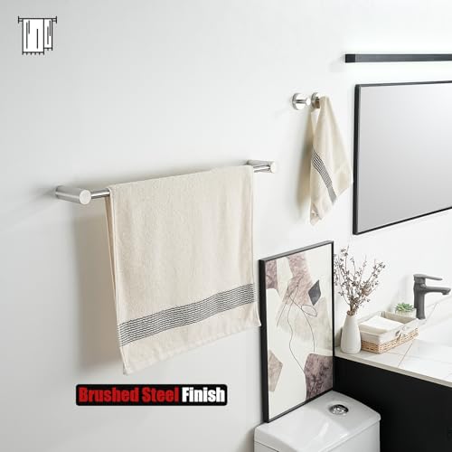 JQK Towel Bar Brushed, 26.5 Inch 304 Stainless Steel Thicken 0.8mm 2 Pieces Towel Rack Bathroom Wall Mount, Useable Length 24 Inch, TB610L24-BN - color: Brushed Steel, size: 26.5 Inch
