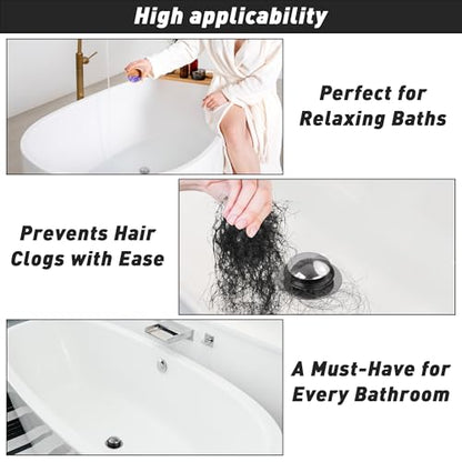 Bathtub Drain Stopper, Pop-Up Tub Drain Hair Catcher, Universal Bath Tub Drain Plug & Cover for 1.45-1.8 Inch Drain Holes, Replaces Lift & Turn, Tip Toe, or Trip Lever, Silver Finish (1)