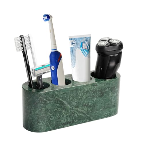 BCS Toothbrush Holder for Bathrooms, 4 Slots Marble Toothbrush and Toothpaste Holder Stand Bathroom Organizer Countertop for Electric Toothbrush, Floss, Razor, Comb - Italy Green - color: Green, size: 4 Slots