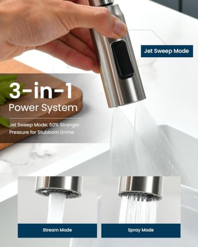 APPASO 4 Hole Kitchen Faucet Brushed Nickel for 3 or 4 Hole Standard Sinks | 2 Handle Kitchen Faucets with 3-Mode Pull Down Sprayer and Soap Dispenser, Square Spout Dual Handle Faucet Stainless Steel - color: 2-Brushed Nickel
