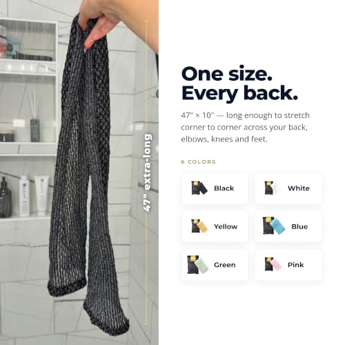 Exfoliating Washcloth Face & Body Scrub Towel - Japanese Exfoliating Towel with Hexagon Fibers, Body Scrubber with 2 Sides for Scrubbing & Washing, Extra Long Body Towels (Black) | Japanese Exfoliating Washcloth with Hexagon Fibers, 2 Sides for Scrubbing