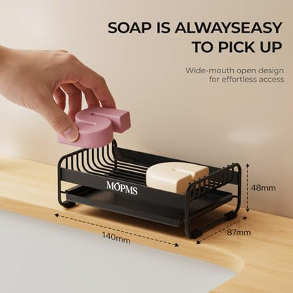 MOPMS Soap Dish for Shower, Carbon Steel Bar Soap Holder with Drainage | Durable Soap Saver with Water Tray for Bathroom, Kicthen Sink and Countertop - color: Black