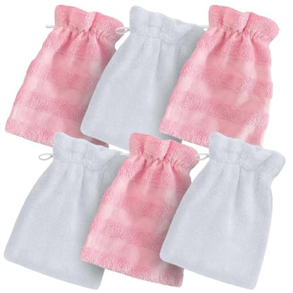 VOOVA & MOVAS Bath Gloves 6 Pack Pink Stripe,European Style with Loop | Body Wash Gloves, Gentle Texture, Durable Cotton Fabric, Ideal for Face Care, Shower and Home Use. - color: Jacquard Pink Stripe & White, size: 6PC Bath Mitts