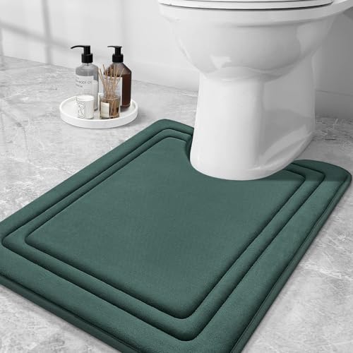 Grandaily Memory Foam Toilet Rugs U-Shaped 24x20, Ultra Soft, Non-Slip and Absorbent Bathroom Rugs, Machine Wash Dry, Comfortable Contour Bath Mat for Toilet Base, Dark Green - color: Dark Green