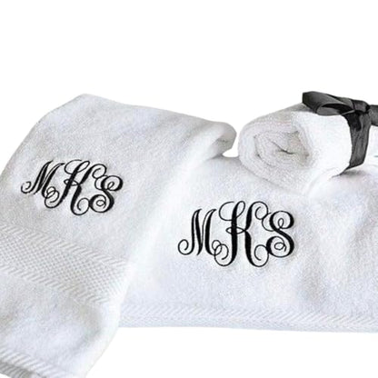 Personalized Monogrammed Bath Towel Set, 100% Cotton, Custom Embroidered Initials, Hotel Style, White Navy Grey Beige - color: White
