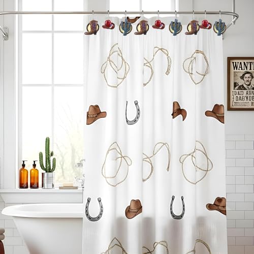 Roowest 12 Pcs Western Cowboy Shower Curtain Hooks Western Shower Curtain Hooks Stainless Steel Rust Resistant Rings Hangers for Winter Farmhouse Rustic Bathroom Decor - style: Western Cowboy