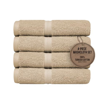 Boho & Terry Cloth Washcloths Set of 4 (12" x 12") Hotel Quality, Versatile as, Hand Towels, Extra Soft Towels, Kitchen Washcloths, Bathroom Wash Cloths, Face Cloths -%100 Cotton - Beige - color: Beige