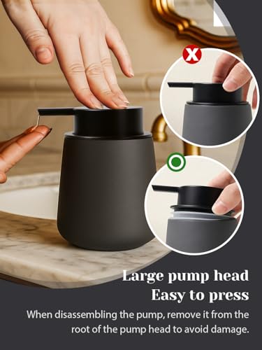 INGOFIN Ceramic Soap Dispenser for Kitchen and Bathroom - Refillable Liquid Hand and Dish Soap Pump Bottle, Modern Countertop Lotion Dispenser, 12oz, Matte Grey - color: Gray