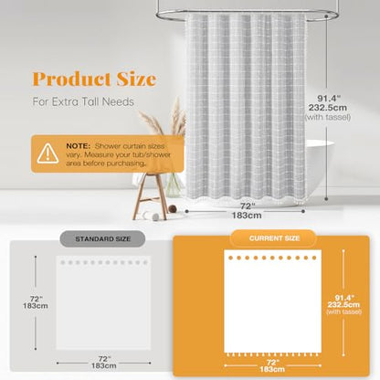 72x90 Boho Farmhouse Linen Heavy Duty Shower Curtain Set, Gray/Grey | Long Size, 330GSM Linen Blend, 3-side Tassels, Water Repellent Fabric, 12 Plastic Hooks, Rustic Bohemian, Machine Washable - color: Grey, size: 72"W x 90"L (Pack of 1)