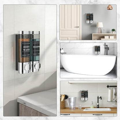 Shampoo and Conditioner Dispenser, Shower Soap Dispenser 2 Chamber No Drill Wall-Mounted Shampoo Dispenser for Shower Wall Mounted Shower Dispenser for Bathroom Hotel Large Capacity,Chrome - color: Chrome 2 Chamber