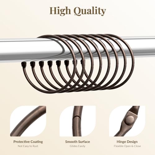 Bathway Shower Curtain Rings, Bronze Shower Curtain Hooks 12 Pcs Anti-Drop Shower Rings for Curtain, Shower Curtain Hooks Rust Proof, Shower Hooks for Shower Curtain Rod, Bronze Curtain Rings - color: Bronze, style: Classic Round