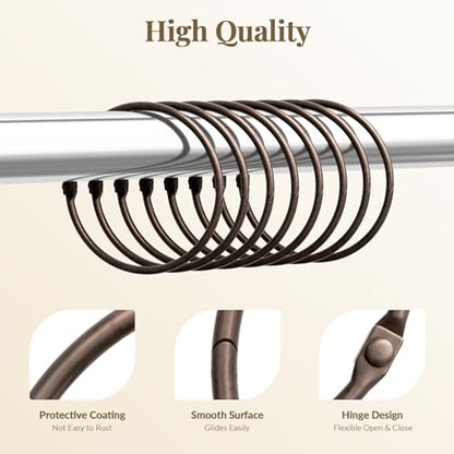 Bathway Shower Curtain Rings, Bronze Shower Curtain Hooks 12 Pcs Anti-Drop Shower Rings for Curtain, Shower Curtain Hooks Rust Proof, Shower Hooks for Shower Curtain Rod, Bronze Curtain Rings - color: Bronze, style: Classic Round