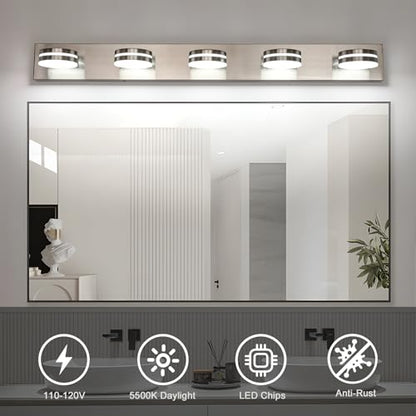 Brushed Nickel Bathroom Light Fixtures Over Mirror, 5-Light Bathroom Vanity Light, LED Dimmable Bath Lights, Modern Wall Mounted Lighting Fixture with Rotating Lamp Head - color: Nickel-Dimmable