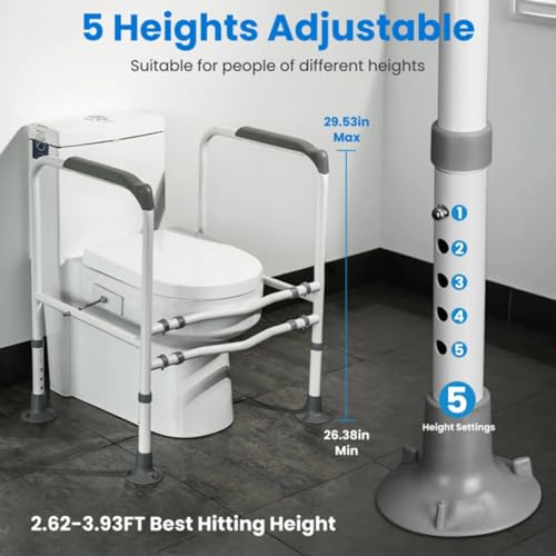 Adjustable Toilet Handrails, Toilet Handrails for Elderly, Freestanding Toilet Frame, Adjustable Height and Width, Suitable for Elderly and Pregnant Patients, White