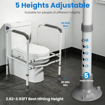 Adjustable Toilet Handrails, Toilet Handrails for Elderly, Freestanding Toilet Frame, Adjustable Height and Width, Suitable for Elderly and Pregnant Patients, White