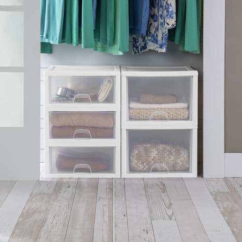 Sterilite Stacking Drawer Storage Organizer for Clothes, 16 Quart, 24-Pack | White Frame, Stackable Modular Clear Plastic Drawers & Containers for Clothing, Accessories, Craft Supplies, Shoes or Linens - size: 16 Quart, style: 24 Pack