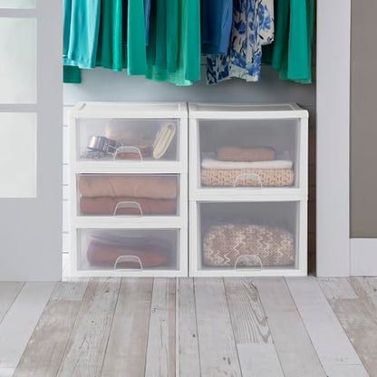 Sterilite Stacking Drawer Storage Organizer for Clothes, 16 Quart, 24-Pack | White Frame, Stackable Modular Clear Plastic Drawers & Containers for Clothing, Accessories, Craft Supplies, Shoes or Linens - size: 16 Quart, style: 24 Pack
