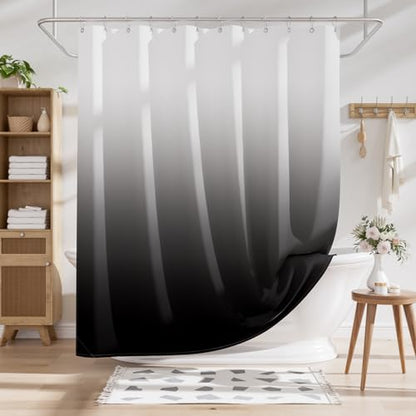 AmazerBath Long Shower Curtain, 72x78 Ombre Black Fabric Shower Curtain Set with 12 Shower Curtain Hooks, Farmhouse Cloth Black and White Shower Curtain, Washable Bathroom Shower Curtain Sets - color: A- Black Ombre +12 Metal Hooks, size: 72"W x 78"L (Pac