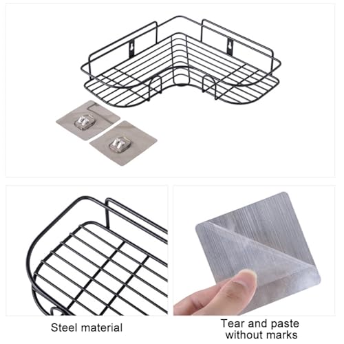Pilarmuture 1-Shelf Modern Black Iron Corner Shower Caddy, Strong & Durable, No Drill Wall Mounted Shower Shelf for Bathroom, Kitchen, Bedroom, Office