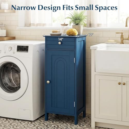 Blue Free-Standing bathroom Cabinet with Drawer &2 Adjustable Shelves | Storage, Bathroom - color: Blue
