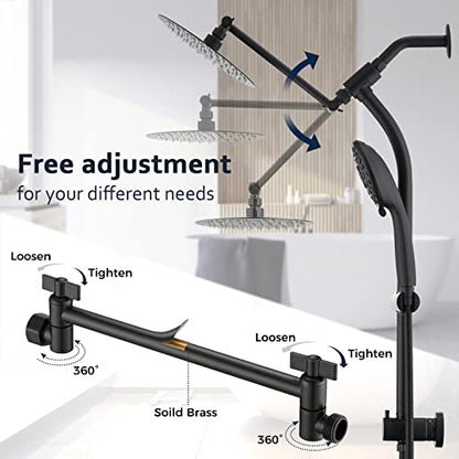 Rainfall 8 Inch Round Shower Head with High Pressure Handheld Spray Combo, Drill-Free Slide Bar with Adjustable Shower Extension Arm, 3-Way Low Diverter for Easy Reach, 5Ft Hose- Matte Black - color: Matte Black