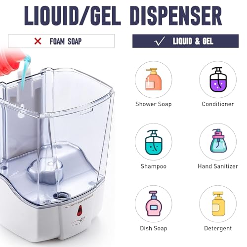 Soap Dispenser Wall Mount, Automatic Hand Sanitizer Dispenser 600ml Gel n Liquid Touchless Commercial Wall Soap Dispenser for Bathroom,White-600ml - color: White-600ml
