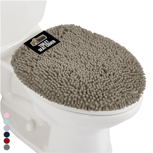 GORILLA GRIP Soft Chenille Bathroom Toilet Lid Cover, Machine Washable Seat Covers, 19.5x18.5, Stays in Place Rubber Backing, Fits Most Round, Elongated and Oblong Lids, Accessories Decor, Latte - color: Latte, style: Chenille
