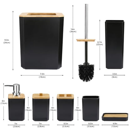 CERBIOR Bamboo Bathroom Accessories Set 7 Piece Bath Ensemble,Black | Includes Soap Dispenser, Toothbrush Holder, Toothbrush Cup, Soap Dish for Decorative Countertop and Housewarming Gift - style: Black