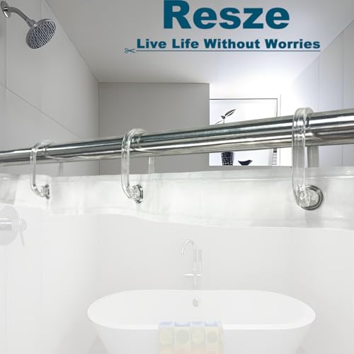 Resze 24 PCS Clear Shower Curtain Hooks with Fixed Locking Clips | Oval Anti-Slip Bath Rings,Durable Plastic Resin,Invisible Design,Rust Resistant Decorative Hooks for Bathroom,Kitchen,Bedroom