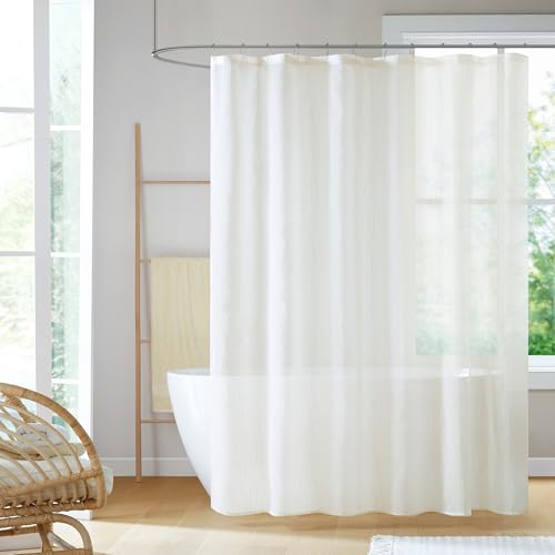 Madison Park Anna Sheers Shower Curtain, Textured Striped Accent Design, Modern Mid-Century Bathroom Decor, Machine Washable, Fabric Privacy Screen 72x84, Ivory - color: Ivory, size: 72"W x 84"L (Pack of 1)