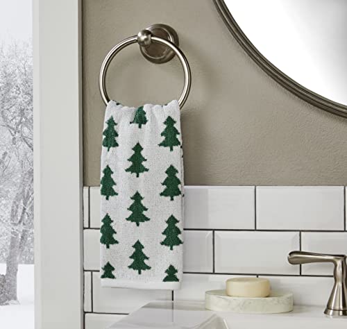 SKL Home Christmas/Winter Holiday Trees Hand Towel Set-2pc, Green/White | 100% Cotton. 500 GSM. Soft & absorbent. Reversible jacquard pattern. Great for the bathroom, kitchen or bar & gifting. - color: Holiday Trees, style: Hand Towel Set