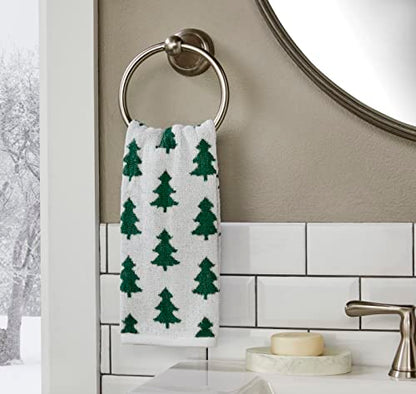 SKL Home Christmas/Winter Holiday Trees Hand Towel Set-2pc, Green/White | 100% Cotton. 500 GSM. Soft & absorbent. Reversible jacquard pattern. Great for the bathroom, kitchen or bar & gifting. - color: Holiday Trees, style: Hand Towel Set