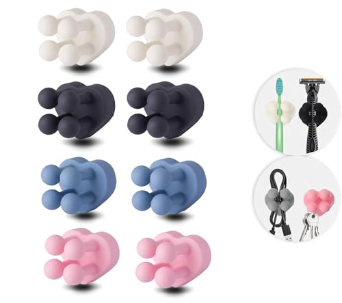 8 Pcs Heart Shaped Waterproof Silicone Toothbrush Holder,Cute Multi-Function Wall Mounted Self Adhesive Utility Hook for Hanging Towel Key Plug Cable for Kitchen Bathroom Home Office Mixed2 - color: 8pcsmixedheart2