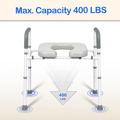 Raised Toilet Seat with Handles, Adjustable Width & Height Commode Chair for Toilet with Arms, 400 lbs Toilet Seat Risers for Seniors, Disabled and Pregnant, Fit Any Toliet