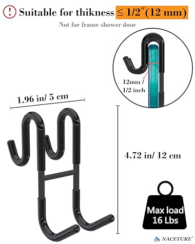 Frameless Shower Door Hooks, 2 Pack Bathroom Towel Hooks(Black) | For hanging towels, robes, squeegees and bath accessories on frameless shower doors. - style: Black 2 Pack