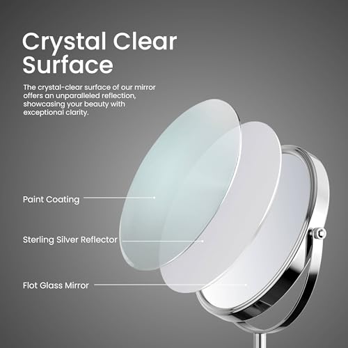 Free Standing Magnifying Makeup Mirror | Dual-Sided 1X/5X Magnification | 360° Rotating Vanity Mirror for Precise Grooming, Skincare & Beauty (Chrome, KMM103) - color: Chrome
