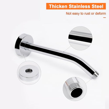 Shower Arm with Flange and Teflon Tape, Wall Mounted Shower Pipe 304 Stainless Steel Extension Arm for Fixed Shower Head & Handheld (8 Inch, Chrome) - color: Chrome, style: 8 Inch